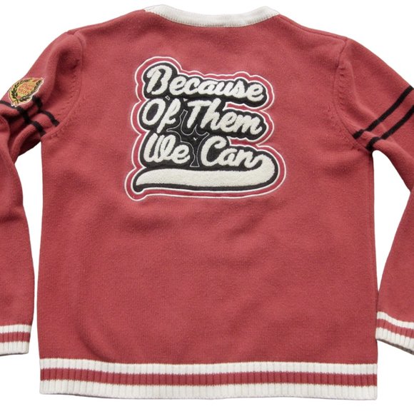 Because Of Them We Can Tuskegee Varsity Cardigan Sweater M Coral Chenille Letter - Picture 3 of 8